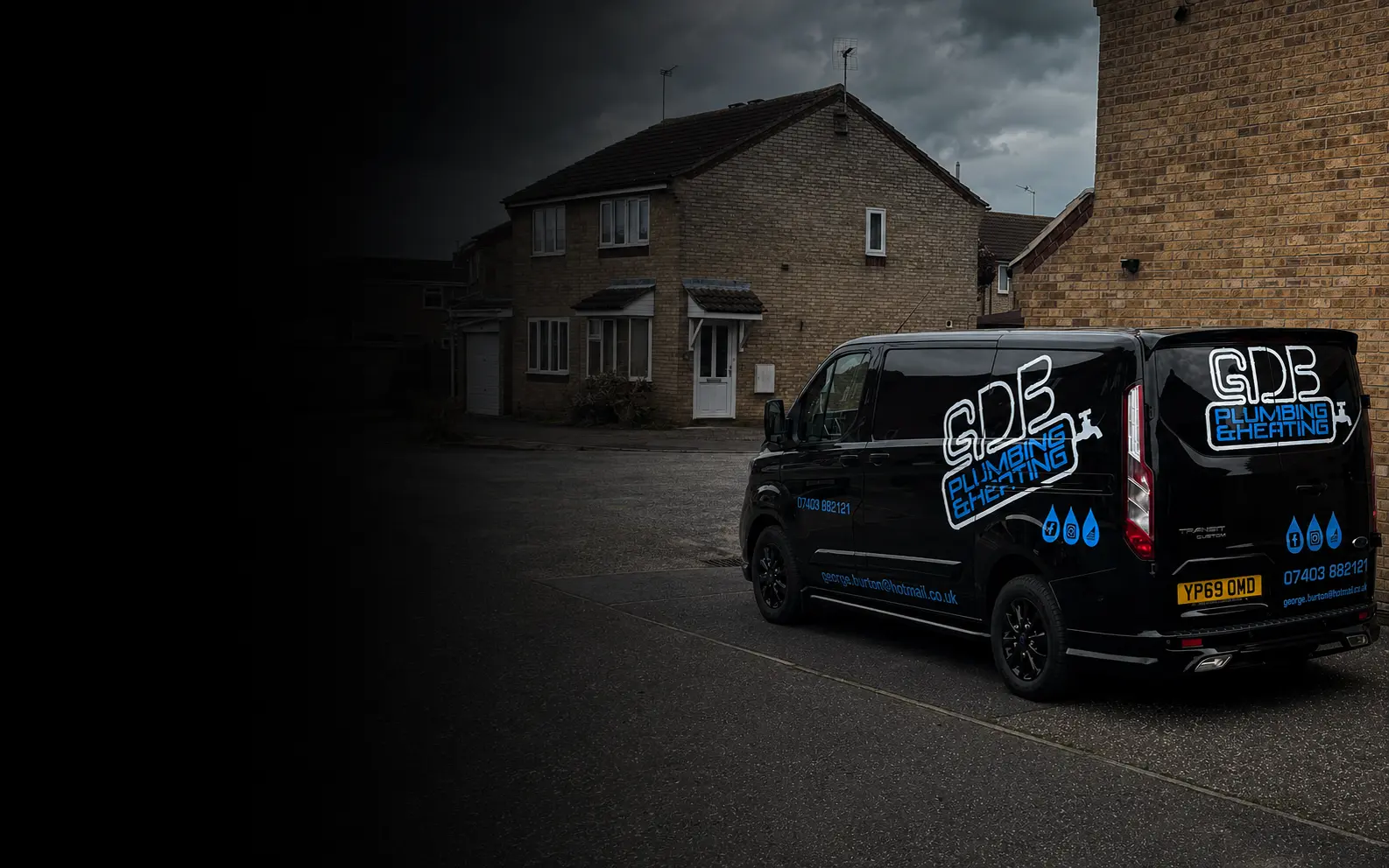 GDB Plumbing & Heating branded van parked outside a home in Norfolk